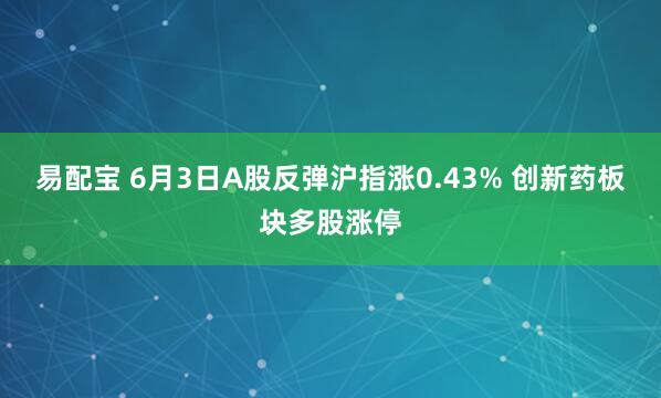 易配宝 6月3日A股反弹沪指涨0.43% 创新药板块多股涨停